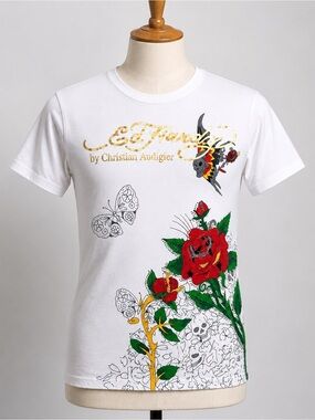 Ed Hardy by Christian Audigier Graphic Tee | Tattoo Rose Skull Butterfly Top M